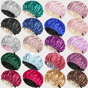 หมวกคลุมผมสำหรับผู้หญิงใส่นอนผ้าซาตินทำจากผ้าไหมสีพาสเทลฮารีปรับได้ผ้าสองชั้นผ้าคาดผมสำหรับกลางคืน - Product Image 2