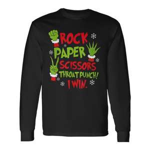 Camiseta de manga larga Rock Paper Scissors Throat Punch I Win Christmas - Product Image 1