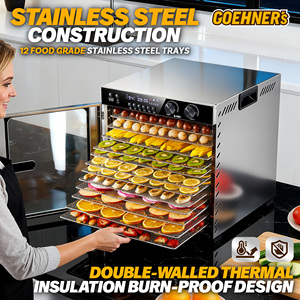 جهاز تجفيف الطعام المنزلي بـ 12 صينية، تحكم في درجة الحرارة من 86 إلى 194 فهرنهايت، 5 ذاكرات مخصصة، مؤقت 48 ساعة، مجفف لحوم من الفولاذ المقاوم للصدأ - Product Image 4