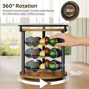 Organizador Giratorio para Cápsulas de Café, 4 Niveles, Base de Madera y Hierro, Rotación de 360 Grados, Organizador de Escritorio - Product Image 1