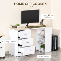 Bureau d'ordinateur PC 120cm Table de travail avec 3 étagères et tiroirs Blanc