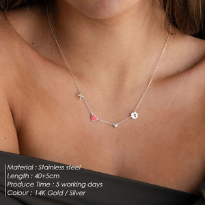 <span class=keywords><strong>Collana</strong></span> EManco con Cuore Rosso <span class=keywords><strong>Rosa</strong></span> Personalizzabile, Lettera Iniziale e Pietra Portafortuna della Costellazione, Placcata in Oro 14K/Argento per Dropshipping - Product Image 2
