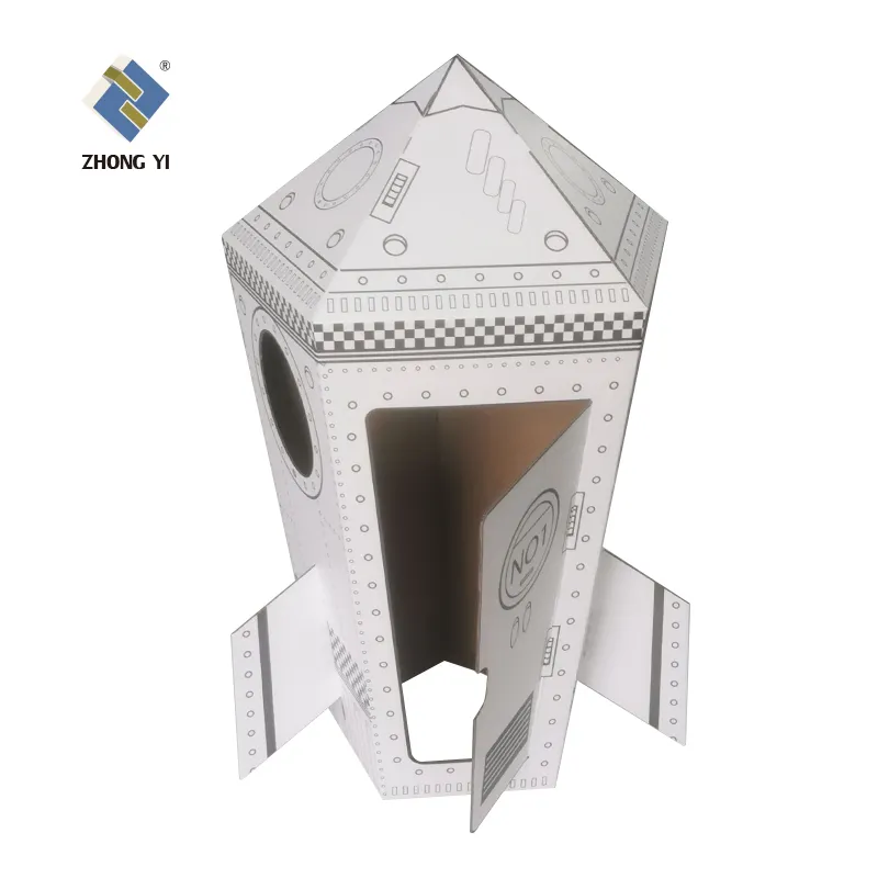 Kid Diy Paper Box Cartoon Performance Painting Drawing 3d Rocket Cardboard Toy