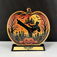 Trophée personnalisé en acrylique en forme de citrouille avec base en cristal noir pour ornements commémoratifs de fêtes