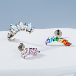 ASTM F136 titane fileté intérieurement corps <span class=keywords><strong>Piercing</strong></span> bijoux lèvre nez <span class=keywords><strong>oreille</strong></span> Labret <span class=keywords><strong>anneau</strong></span> se termine avec Zircon - Product Image 1