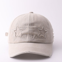 Gorra de Béisbol de Algodón Lavado con Logotipo Personalizado al por Mayor de Fábrica, Diseño Vintage Desgastado con Estrellas, Gorra Casual para Viajes al Aire Libre