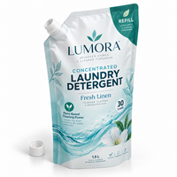 Sachet de recharge de lessive 1,5 L imprimé sur mesure avec bec verseur, emballage refermable à fermeture éclair pour produits d'entretien ménager