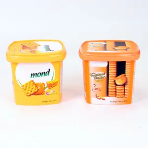 Transparente IML etiqueta duradera personalizada yohurt contenedor embalaje Caja de galletas de plástico IML taza de inyección fabricantes de laboratorio