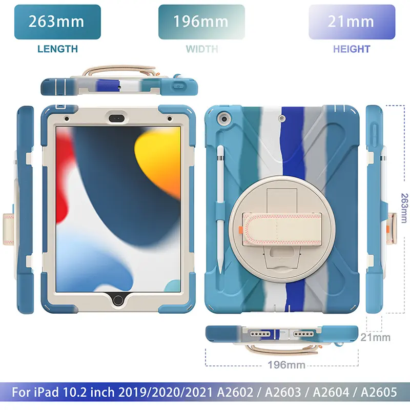 เคสแท็บเล็ตกันกระแทกซิลิโคนอเนกประสงค์,สำหรับ iPad 10.2 2021 2020 2019ที่ใส่ดินสอสายคล้องไหล่หมุนได้ฝาปิดทนทาน