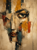 Tableau mural vintage abstrait, portrait de visage, peinture à l'huile sur toile texturée, œuvre d'art géométrique expressionniste peinte à la main, décoration moderne pour hôtel