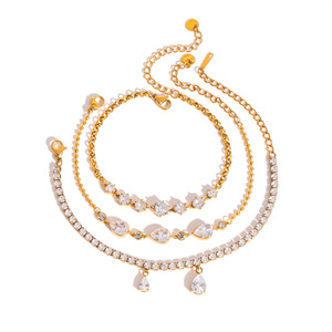 Ensemble de bracelets en cristal, design goutte d'eau en strass doré pour femmes, à porter au quotidien - Product Image 5