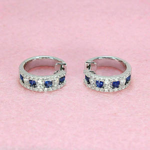 Pendientes de aro de plata 925 chapados en oro blanco con zafiro y diamantes engastados en punta, joyería de lujo para mujer, hechos en G Aleph. - Product Image 4