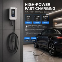 Station de recharge pour véhicules électriques à domicile et commerciale, écran tactile 5 pouces, WiFi, Bluetooth, OCPP1.6, option de puissance 7/11/22 kW pour la gestion de la recharge des VE