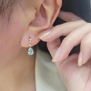Boucles d'oreilles Santa Maria en argent pur S925, goutte d'eau et topaze bleue, forme poire, larmes de sirène, diamant, pendentif fin, bleu mer, trésor - Product Image 4