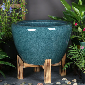 Grande Acquario in Ceramica Stile Antico con Supporto in Legno Massiccio Autoportante per Cortile/<span class=keywords><strong>Balcone</strong></span>/Soggiorno Senza Filtro/Riscaldamento - Product Image 2