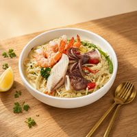 Kit de repas à domicile pratique pour usage commercial : Spaghetti de fruits de mer, crevettes et calamars surgelés et précuits, à réchauffer au micro-ondes, personnalisable OEM