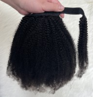 Queue de cheval en cheveux humains vierges bruts à clipser, extension de 16 pouces, 100g, cheveux indiens 4C crépus bouclés, à enrouler