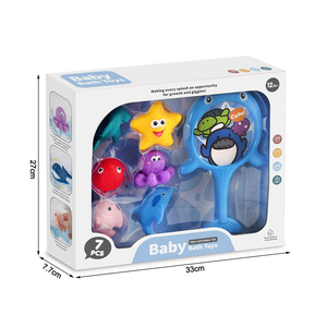Ensemble de 7 jouets de bain en vinyle sur le thème des animaux marins avec filet de pêche, jouets flottants pour le bain de bébé, jeu interactif, cadeau d'anniversaire - Product Image 4