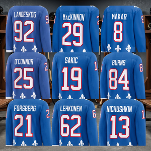 Nueva Camiseta de Hockey sobre Hielo 2026 Azul con Costuras Superiores en Spandex/Algodón 29 Nathan MacKinnon 8 Cale Makar 19 Sakic 92 Landeskog 25 O'Connor - Product Image 3