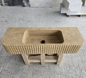 Vasque intégrée flottante en marbre |   Meuble-lavabo de salle de bain en pierre naturelle, fait main, durable, écologique, avec façade cannelée - Product Image 2
