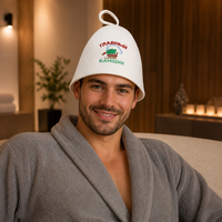 Chapeau de sauna réutilisable en feutre de laine blanc unisexe, brodé avec l'emblème Banya Master, pour la protection thermique en salle de vapeur