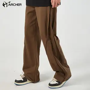 高品质褶裥设计休闲宽松堆叠裤定制标志新款喇叭裤复古喇叭裤宽腿男士运动裤