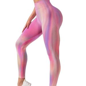 Personalizado europeo y americano Tie Dye Aurora Levantamiento de glúteos Pantalones de yoga sin costuras Leggings Cintura alta Fitness Pantalones deportivos Pantalones de fitness - Product Image 1