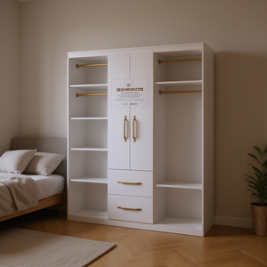 Armadio Bianco Multi-Modulo con Aste Appendiabiti e 2 Cassetti, Design Moderno Minimalista per la Camera da Letto - Product Image 2