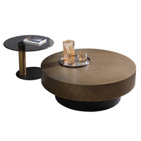 Table basse en métal bronze de luxe léger, plateau en acier inoxydable, rétractable, multifonctionnelle, avec rangement, design moderne et simple pour salon