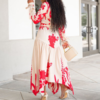 Nouvelle Robe Longue Décontractée Grande Taille pour Femme, Style Européen et Africain, à Manches Longues, Imprimée, Col Revers, Coupe Ample Irrégulière, Collection Été 2026