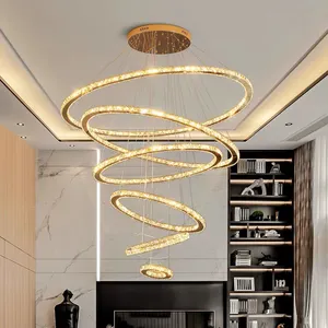 ホテル寝室吊り下げランプリモコン高品質LEDペンダントライト最新デザインk9クリスタルシャンデリア階段用