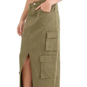 녹색 레저 스트리트 패션 착용 중앙 오픈 사이드 포켓 도매화물 스커트 숙녀 무저