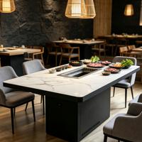 Table de barbecue commerciale Jilu résistante, sans fumée, auto-purifiante, avec échappement inférieur pour restaurant de steaks