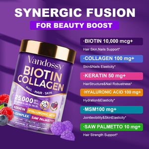 Suplemento de belleza vegana Premium, gomitas de colágeno de biotina sin azúcar, crecimiento del cabello para adultos, elasticidad de la piel, Fuerza de las uñas, 60 unidades, 2 - Product Image 3