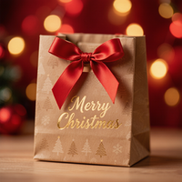 Sac en papier kraft personnalisé pour Noël, sac cadeau marron personnalisé, vente en gros, emballage cadeau de Noël, sac de shopping en vrac
