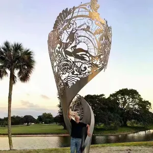 Escultura de Arte Abstracto hueca al aire libre, escultura de acero inoxidable