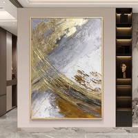 Art mural Décoration intérieure Luxe Grande œuvre d'art abstraite en feuille d'or Artisanat artisanal Or 100% Peint à la main Toile moderne Emballage personnalisé Fait à la main