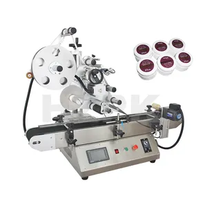 HZPK tabletop beverage automatic top label applicator sticking square flat surface bottle labelling machine