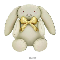 Ballon en Mylar 3D Lapin Assis avec Grandes Oreilles Tombantes et Nœud Doré pour Décoration de Fête Prénatale, Anniversaire, Pâques