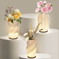 Lampe LED en forme de fleur imprimée en 3D personnalisée, vase en PLA, batterie rechargeable, base en bois, veilleuse pour la décoration de table à la maison