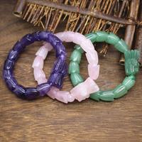 Mode En Gros Bijoux Pierre Naturelle Améthyste Lapis Lazuli Rose Quartz Noir Obsidienne Chinois Dragon Tête Bracelet pour Hommes
