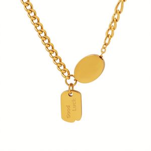 Collar con Colgante Ovalado en Blanco, Resistente al Agua, Chapado en Oro, Amuleto de Buena Suerte - Product Image 1