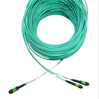Kabel rakitan berbentuk Y dengan serat optik OM3 OM4 8 serat, APC MPO, untuk koneksi kecepatan tinggi jarak pendek di pusat data.