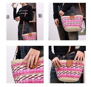 Viaje de vacaciones Contraste de color Moda Chica fresca Sensación Bolso cruzado de paja para dama - Product Image 5