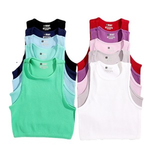 Haut court d'été pour femmes de haute qualité respirant côtelé <span class=keywords><strong>blanc</strong></span> Logo personnalisé impression broderie basique court haut tricoté pour femmes - Product Image 2