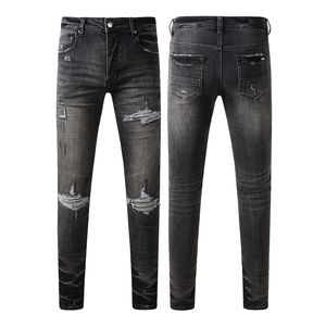 AMIRY uomo Slim Jeans elasticizzati all'ingrosso strappati di pietra rosso Patch Street Style Design per l'inverno autunno estate - Product Image 6