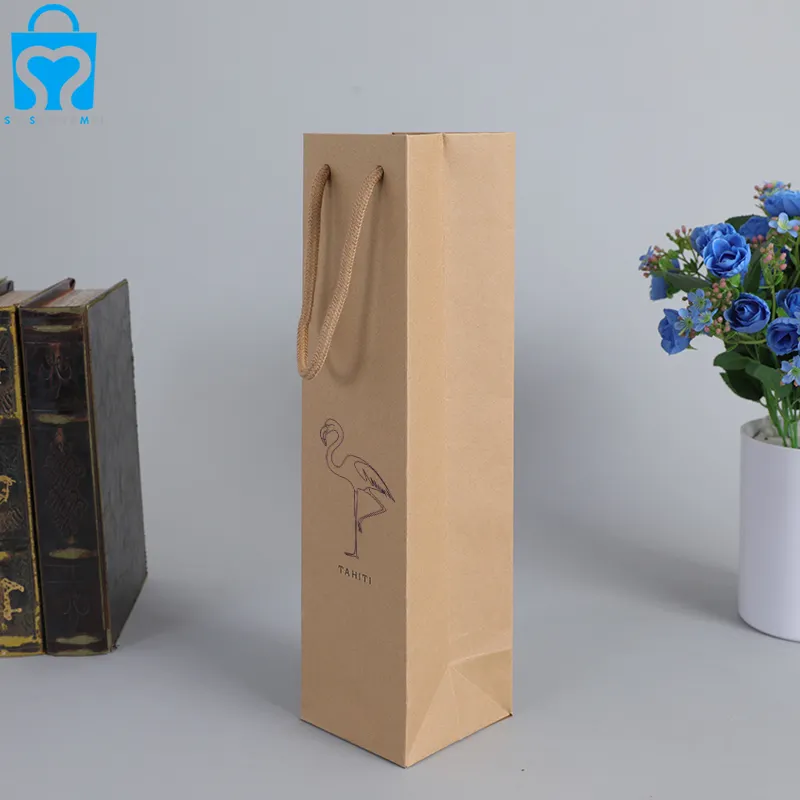 Vente en gros de sac en papier personnalisé pas cher en Chine sac à provisions en verre à vin bouquet de fleurs kraft brun recyclé sac d'emballage