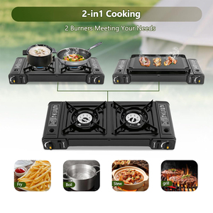 Estufa de Butano de Doble Quemador Personalizada con Encendido Automático y Características de Seguridad, Estufa Portátil <span class=keywords><strong>para</strong></span> <span class=keywords><strong>Camping</strong></span> con Sartén Antiadherente - Product Image 6
