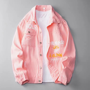 Vêtements d'extérieur en denim classiques personnalisés Graffiti Harajuku pour hommes, noir délavé, vestes universitaires avec boutons - Product Image 3