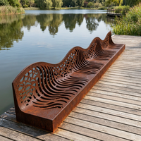 Banc de parc modulaire en acier Corten de 3000 mm, section standard, anti-corrosion, résistant aux intempéries, sculpture ondulée, vente en gros